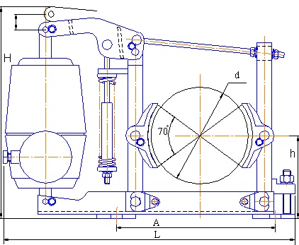 Тормоз колодочный крановый ТКГ: общий вид и основные размеры